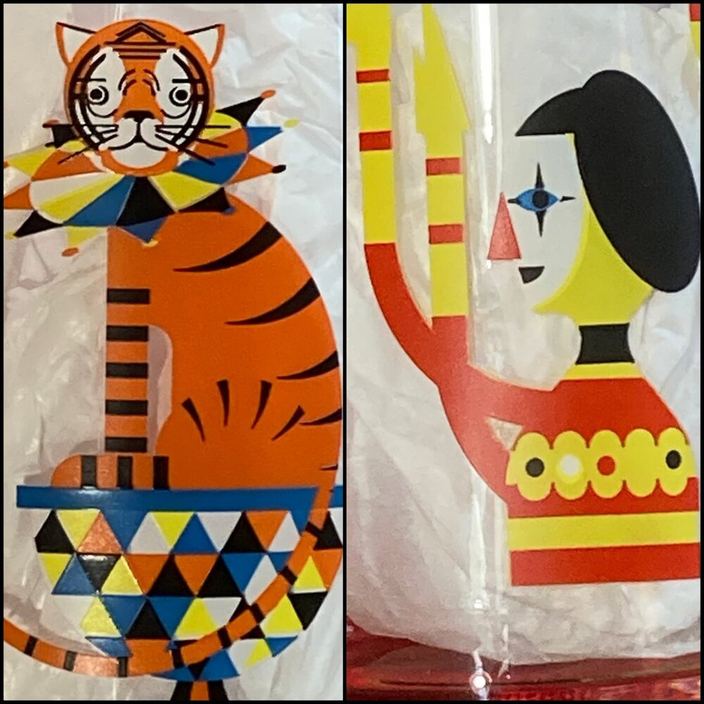 VTG MCM Libbey Circus Glasses : Juggler Clowns + Tigers  Ex Cond! 🤡 🎪🐯 - Picture 6 of 8